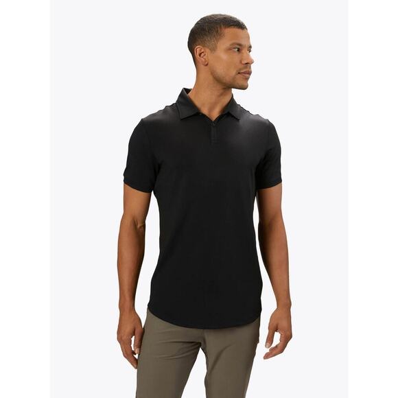 CUTS Short Sleeve Curve Hem Polo Shirt Black‎ Mens Size XXL Preppy Comfy Quality - Picture 1 of 6